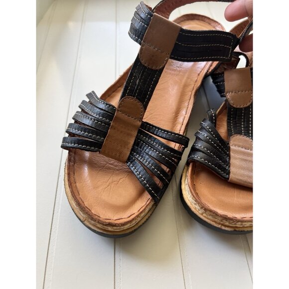 Spring Step Leather Comfort Fisherman Sandals Black Tan Women’s Size 7 - Picture 11 of 12